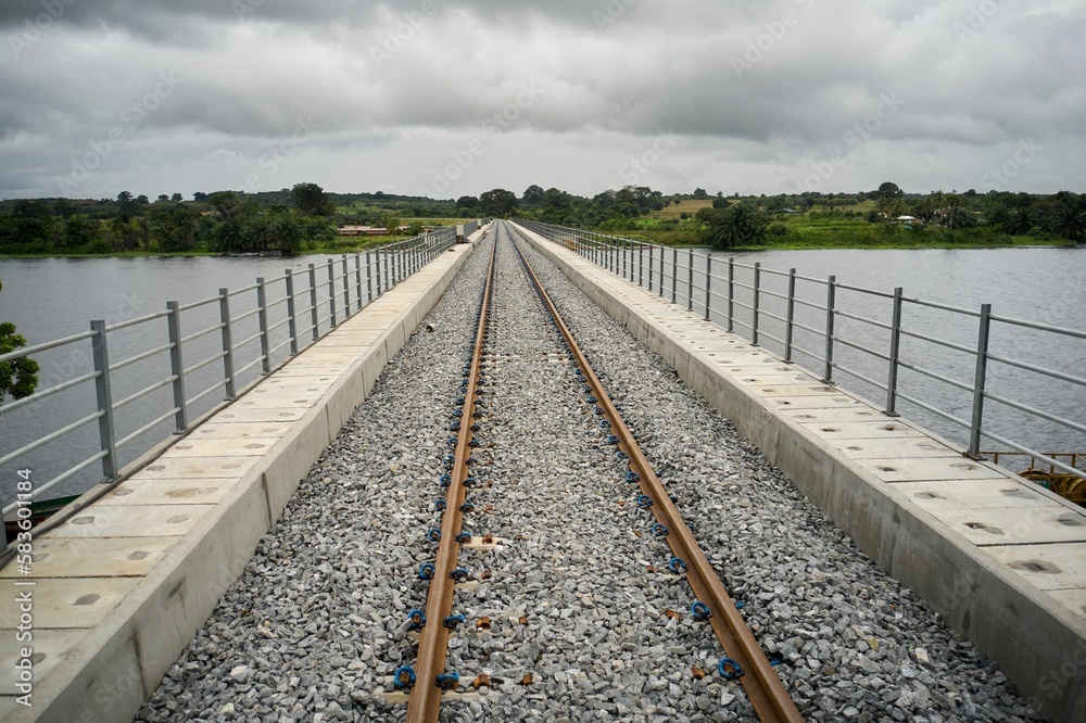 Fototapeta premium Close-up shot of a rocky train track in Ghana