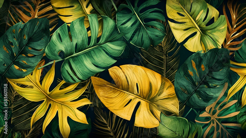 tropical leaves green and yellow patterns with leaves