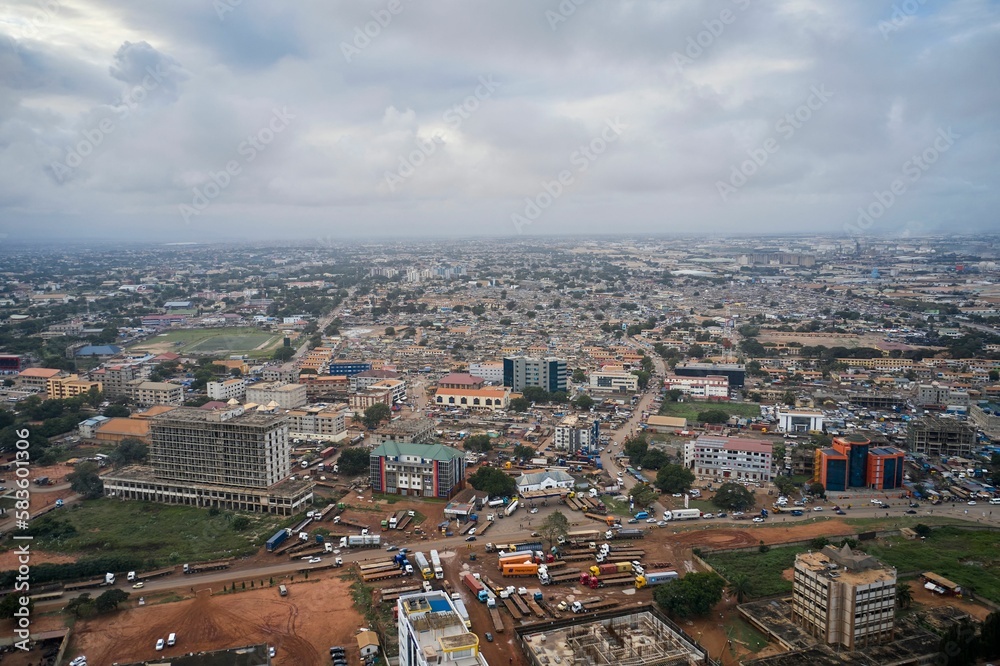Bird's eye view of a townscape in Ghana