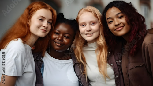 Group of female friends of all ethnicities, friendship concept