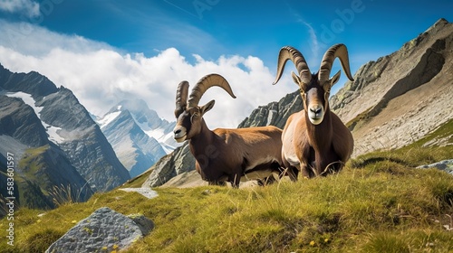 Two ibexes in the Swiss Alps. © Marco