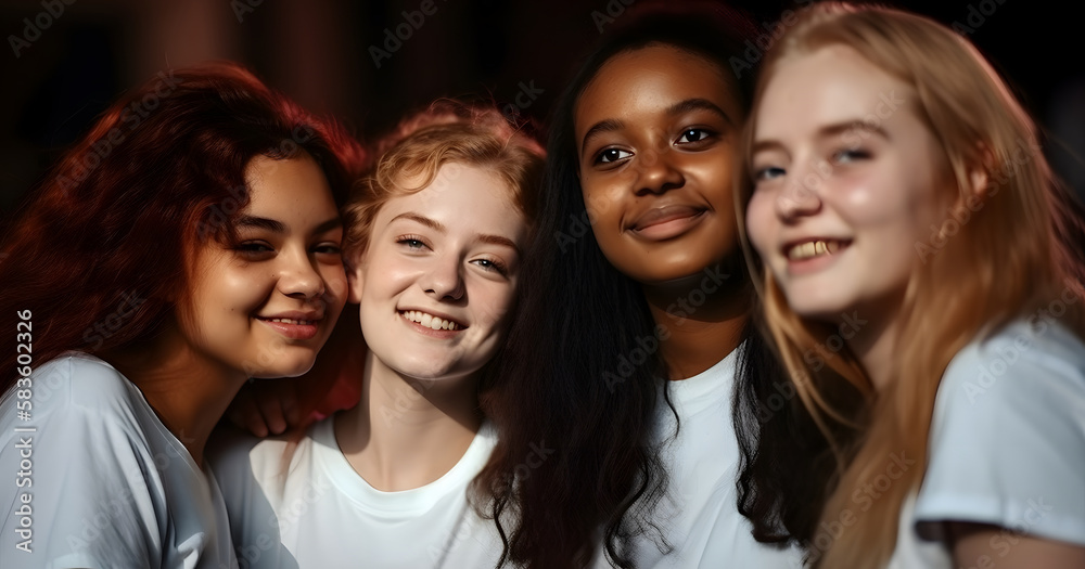 Group of female friends of all ethnicities, friendship concept