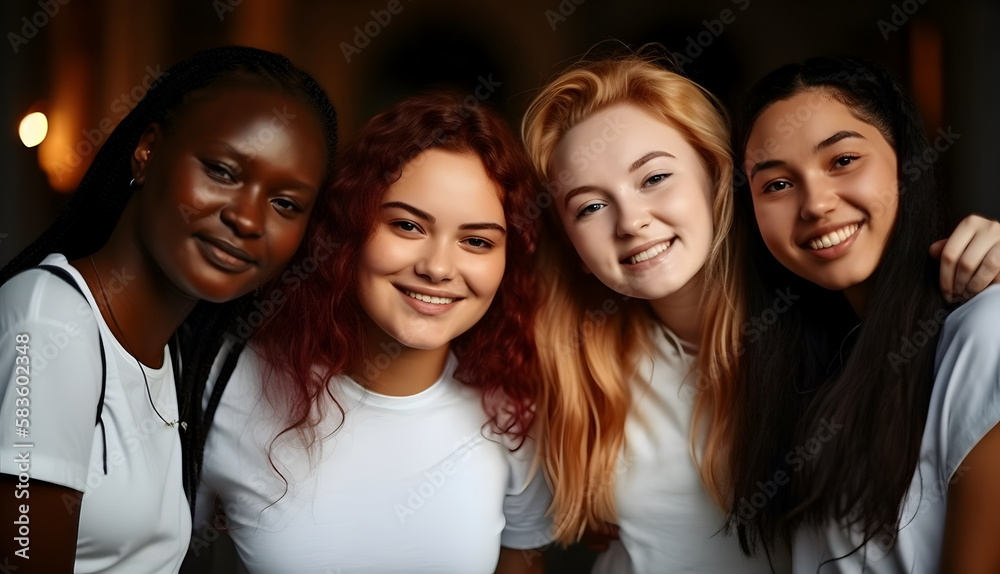 Group of female friends of all ethnicities, friendship concept Group of female friends of all ethnicities, friendship concept