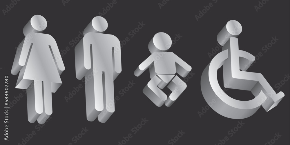 Icons of man, woman, child and handicapped for bathroom doors. Vector ...