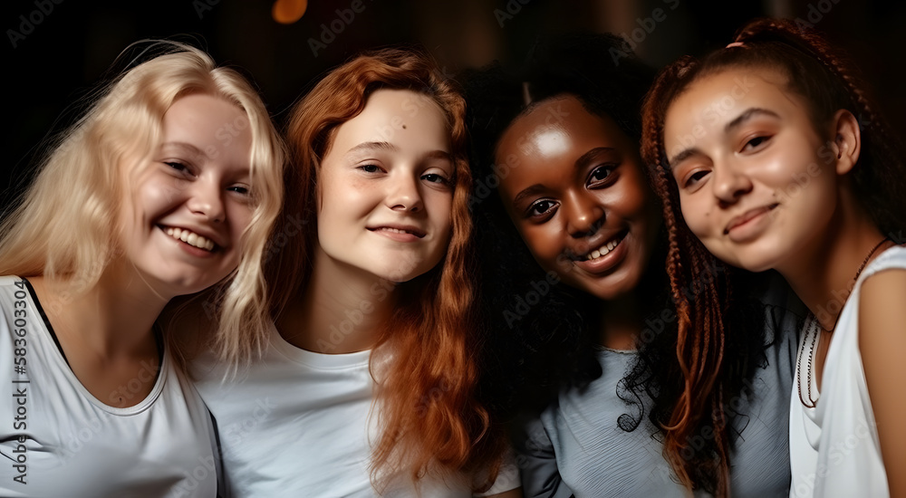Group of female friends of all ethnicities, friendship concept Group of female friends of all ethnicities, friendship concept