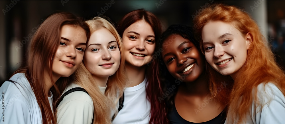 Fototapeta premium Group of female friends of all ethnicities, friendship concept
