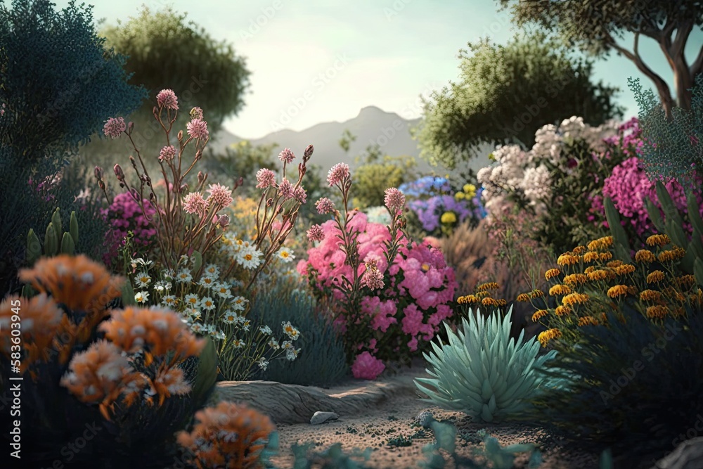 a photograph of garden with lots of beautiful flower Generative AI 2