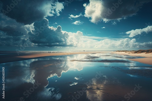 a photograph of sea beach beautiful sky clouds cinematic Generative AI