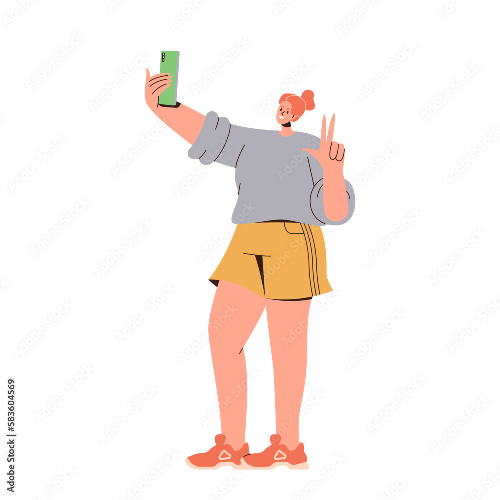 Young teenager woman smiling and making selfie photo on mobile camera for social media network Young teenager woman smiling and making selfie photo on mobile camera for social media network