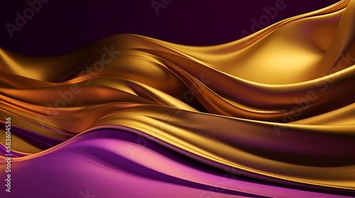 Abstract Background with Wave Bright Gold and Purple Gradient Silk Fabric background