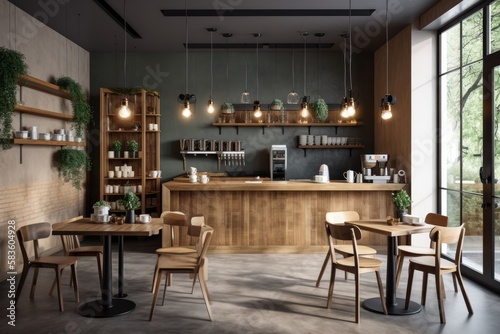 an example of a café restaurant interior. Generative AI © 2rogan