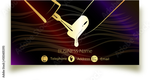 Brush covers nail with varnish, business card concept for nail salon and care