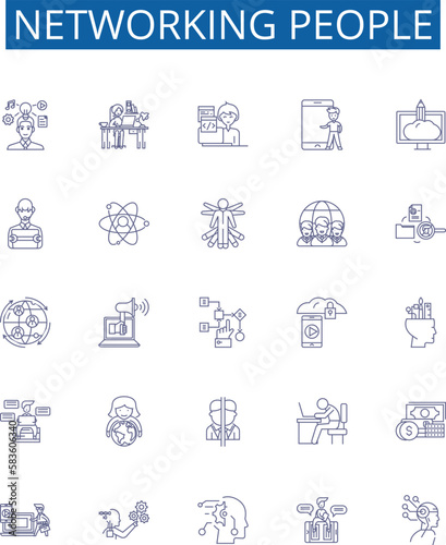 Networking people line icons signs set. Design collection of Networking, people, connections, linkages, associates, colleagues, befriending, networking events outline concept vector illustrations