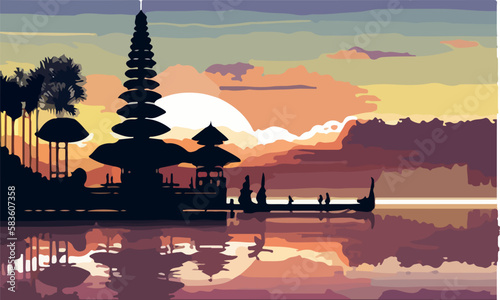 pura ulun danu bratan temple in Bali landscape sunset