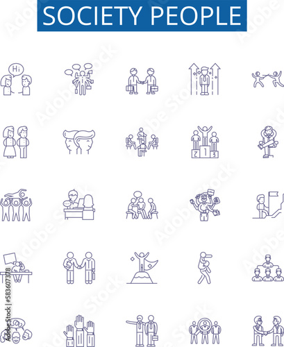 Society people line icons signs set. Design collection of Society, people, culture, community, mankind, human, citizens, class outline concept vector illustrations