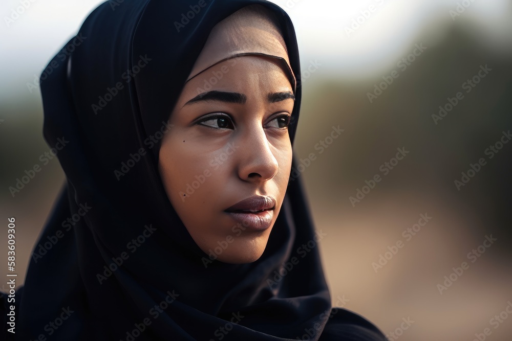 A very beautiful young woman with a hijab covering her head. Generative AI A very beautiful young woman with a hijab covering her head. Generative AI