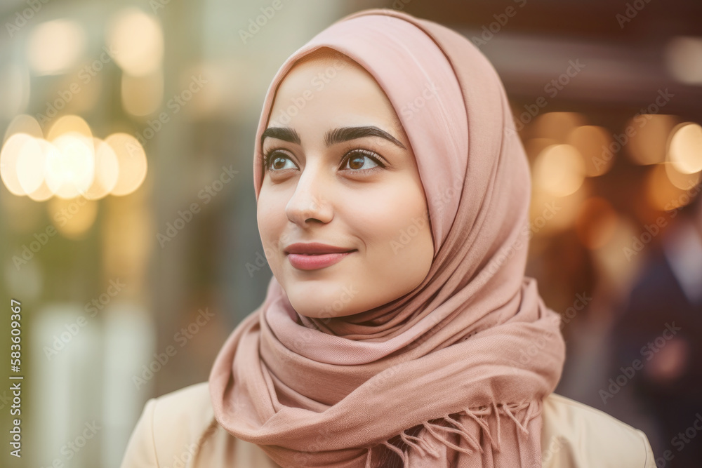 A very beautiful young woman with a hijab covering her head. Generative AI A very beautiful young woman with a hijab covering her head. Generative AI