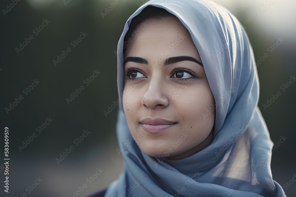A very beautiful young woman with a hijab covering her head. Generative AI A very beautiful young woman with a hijab covering her head. Generative AI