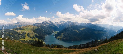 Fototapeta Naklejka Na Ścianę i Meble -  Panoramic shot of the Speicher Durlassboden lake in Austria