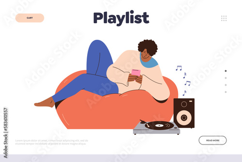 Playlist landing page design template for music streaming and internet radio station online service