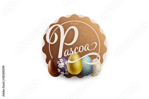 Happy Easter banner with colorful Easter eggs ontransparent background. white Text 