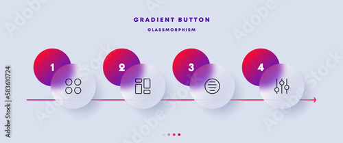 Menu buttons set icon. Tiles, buttons, apps, sliders, arrows, circles, squares, rectangles. Infographic concept. Glassmorphism style. Vector line icon for Business and Advertising