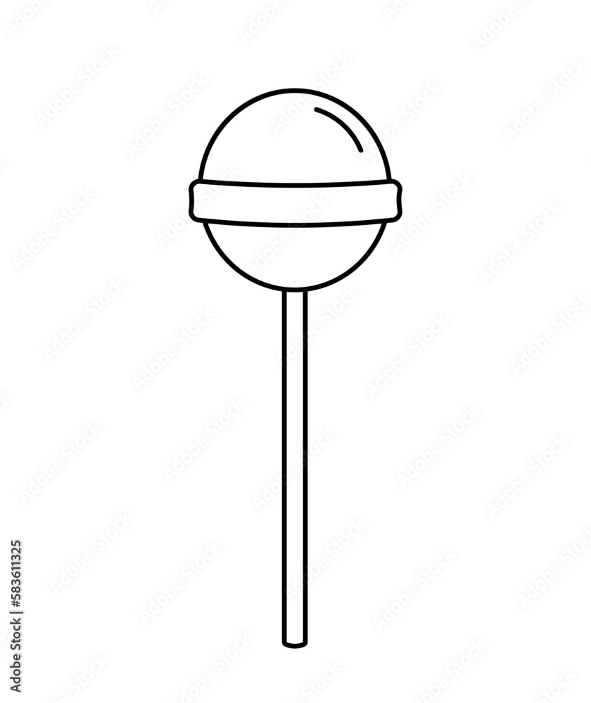 Lollipop. Hand drawn sketch icon of round candy on a stick. Isolated vector illustration in doodle line style. Lollipop. Hand drawn sketch icon of round candy on a stick. Isolated vector illustration in doodle line style.