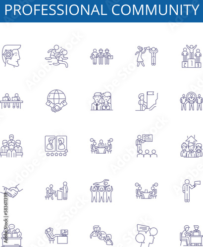 Professional community line icons signs set. Design collection of Professional, Community, Network, Association, Group, Forum, Connect, Colleagues outline concept vector illustrations