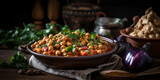 A plate of maghmour, a vegetarian stew made with chickpeas and eggplant generated by AI