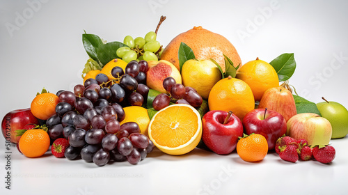 Creative composition of colorful citrus fruits isolated on white background. Generative Ai