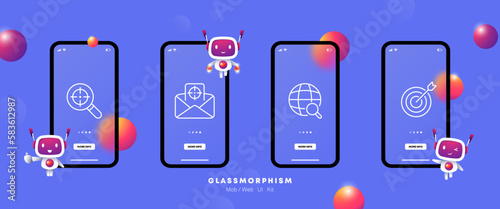 The target audience set icon. Magnifier, buy button, online store, contextual advertising. Tracking concept. Glassmorphism. UI phone app screen. Vector line icon for Business and Advertising