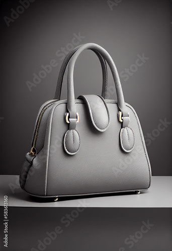 Women's Gray Leather Bag isolated on gray background. Handbags & Fashion Accessories, AI Generated