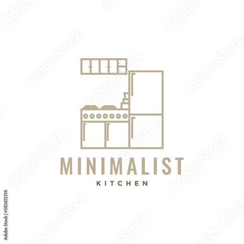interior kitchen modern minimalist set up line logo design vector
