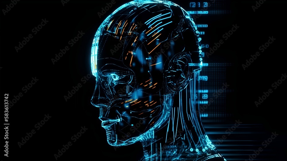 AI avatar on screen in a hi tech atmosphere, showcasing a futuristic virtual assistant, blending digital communication and AI innovation. Generative AI AI avatar on screen in a hi tech atmosphere, showcasing a futuristic virtual assistant, blending digital communication and AI innovation. Generative AI