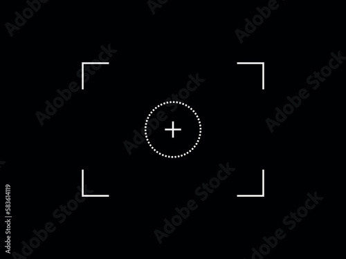 Camera focus lens logo template. Vector icon isolated on dark background. Photo camera viewfinder screen