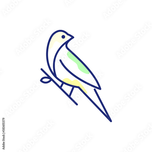 beauty bird perched twig canary line art modern abstract colorful logo design vector