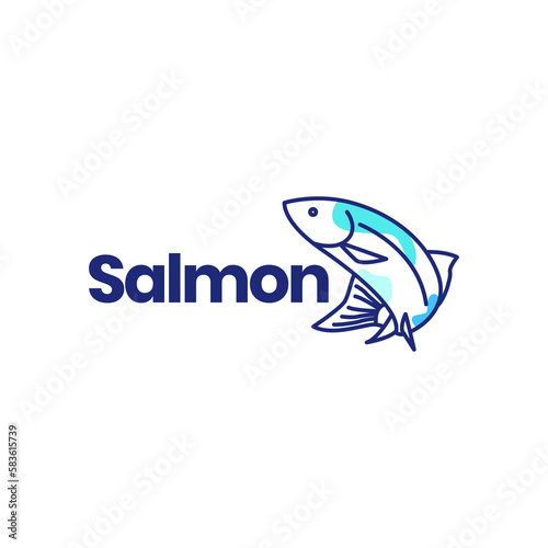 salmon fish sea ocean fresh food line art modern abstract colorful logo design vector