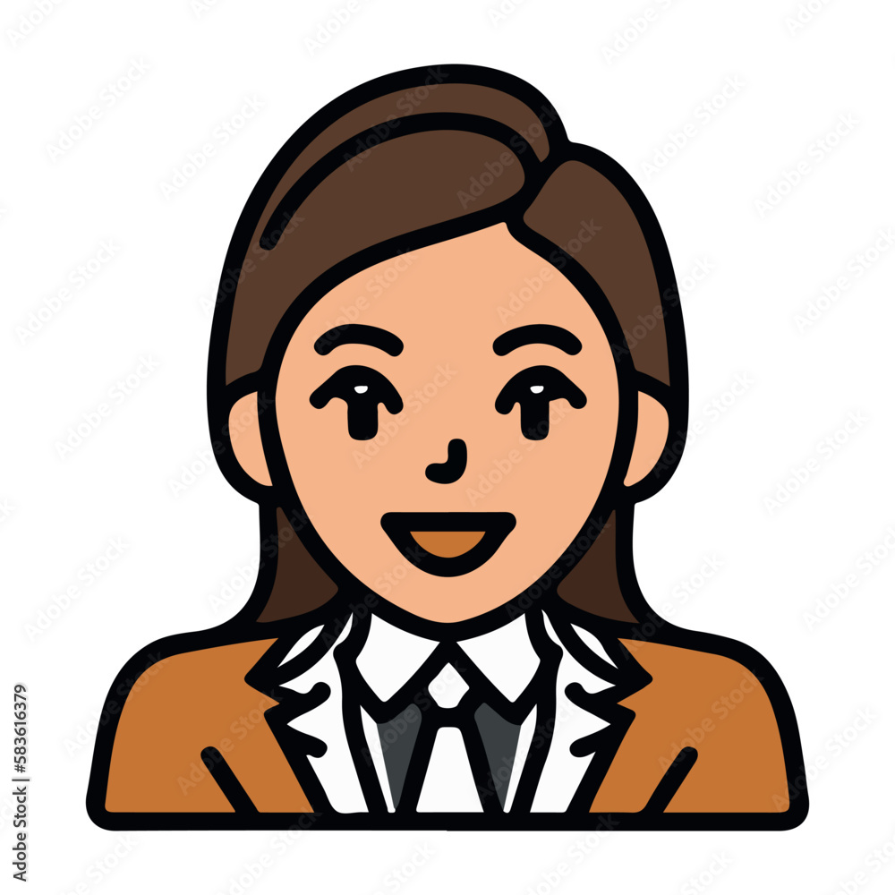 Positive face business woman upper body icon vector illustration Positive face business woman upper body icon vector illustration