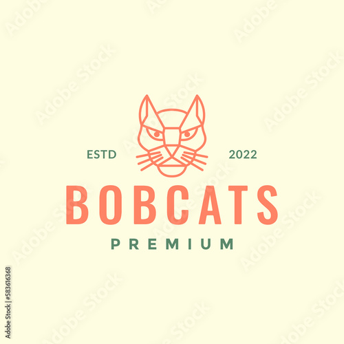face pets bobcat cat kitten line art hipster logo design vector