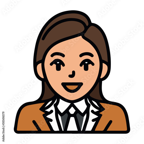 Positive face business woman upper body icon vector illustration