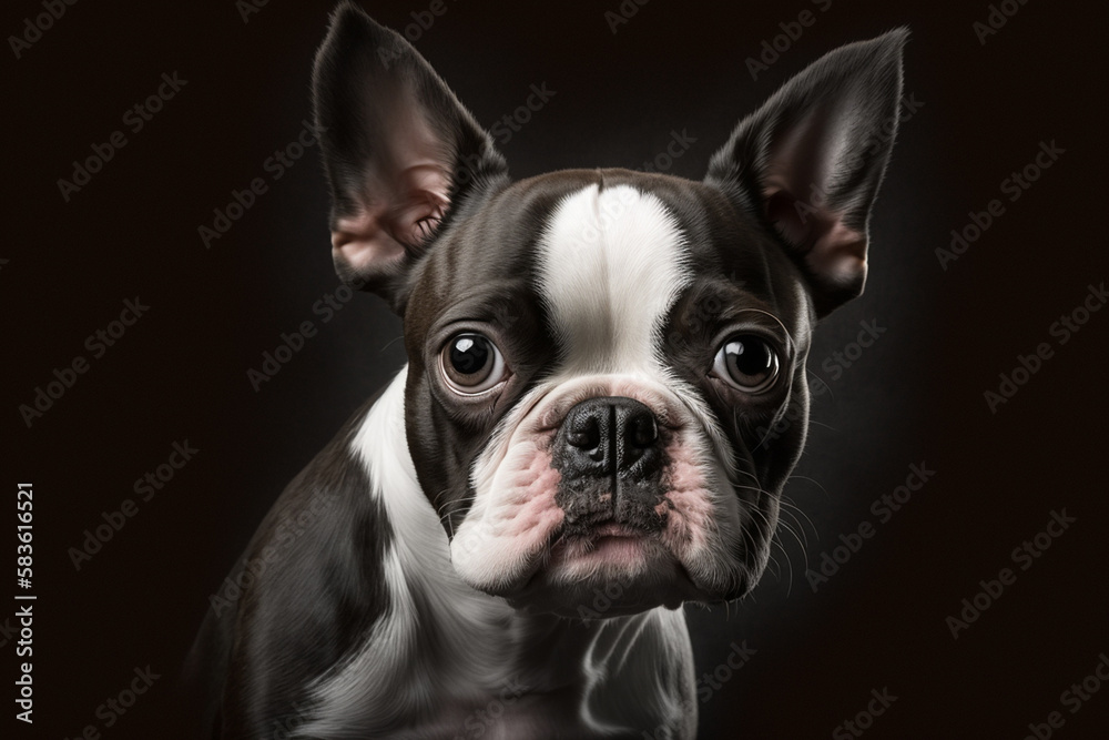 Adorable Boston Terrier on Dark Background: Capturing the Charm and Character of this Beloved Breed