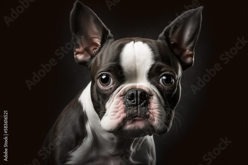 Adorable Boston Terrier on Dark Background: Capturing the Charm and Character of this Beloved Breed © ThePixelCraft