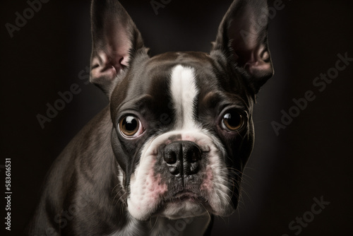 Adorable Boston Terrier on Dark Background  Capturing the Charm and Character of this Beloved Breed