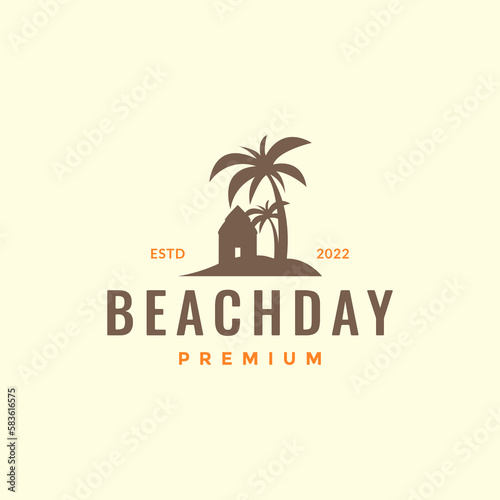 relax home beach coconut trees coast holidays hipster vintage logo design vector