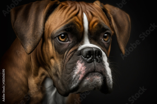 Powerful and Playful: The Boxer Dog's Unique Personality Captured on Dark Background