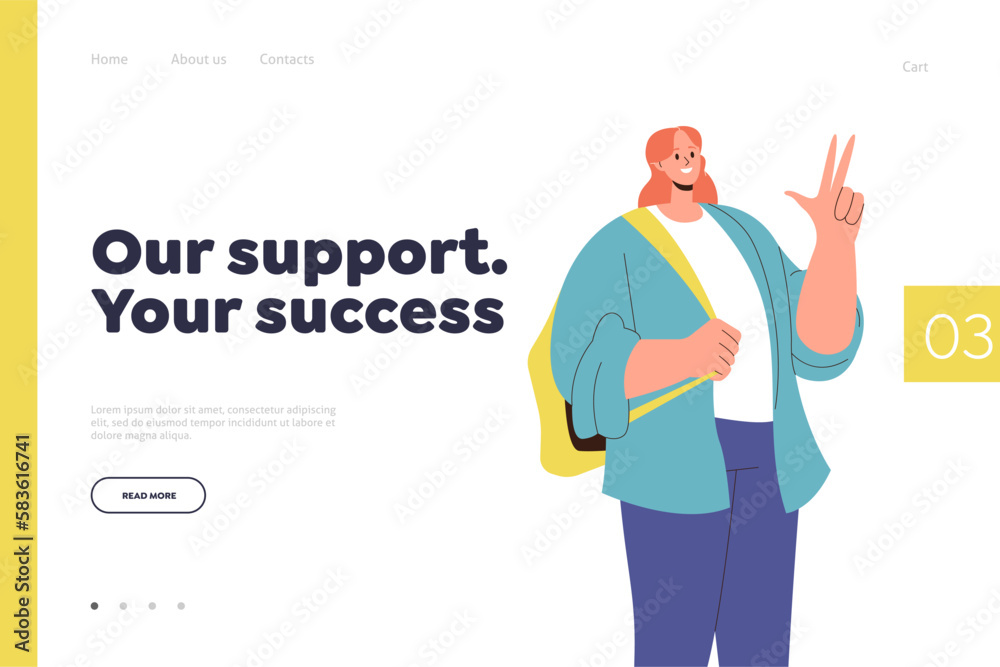 Support online services for students landing page design template with happy schoolgirl Support online services for students landing page design template with happy schoolgirl
