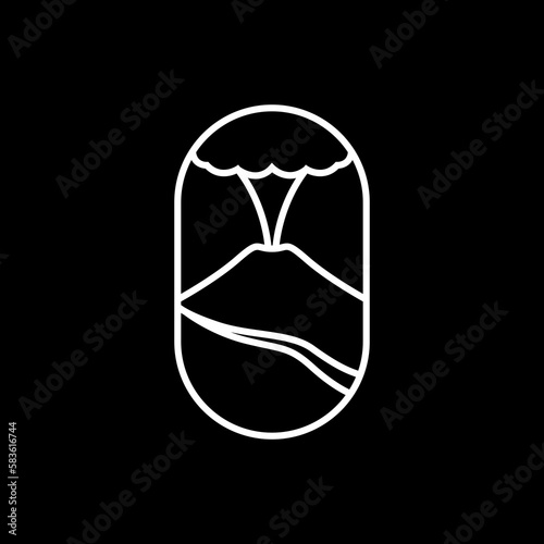 nature outdoor mountain volcano eruption line minimal badge modern logo design vector
