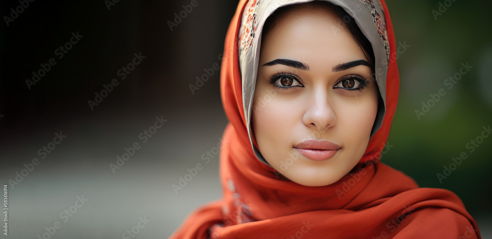 A very beautiful young woman with a hijab covering her head. Generative AI A very beautiful young woman with a hijab covering her head. Generative AI