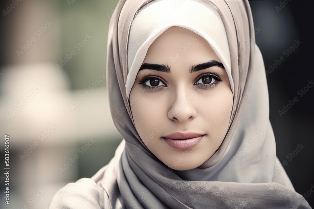 A very beautiful young woman with a hijab covering her head. Generative AI A very beautiful young woman with a hijab covering her head. Generative AI