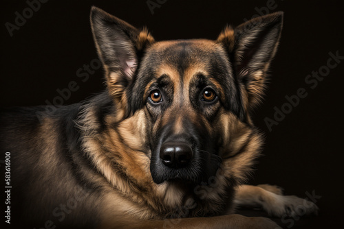 Majestic German Shepherd on Dark Background: Capturing the Fearless and Loyal Traits of the Breed © ThePixelCraft